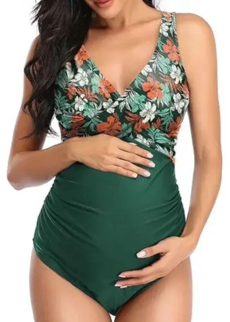 Summer Sunshine Green Floral Maternity One Piece Swimsuit Cross Front XL NEW